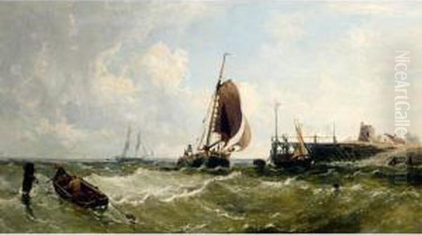 Shipping Off The Needles, Isle Of Wight Oil Painting by James Edwin Meadows