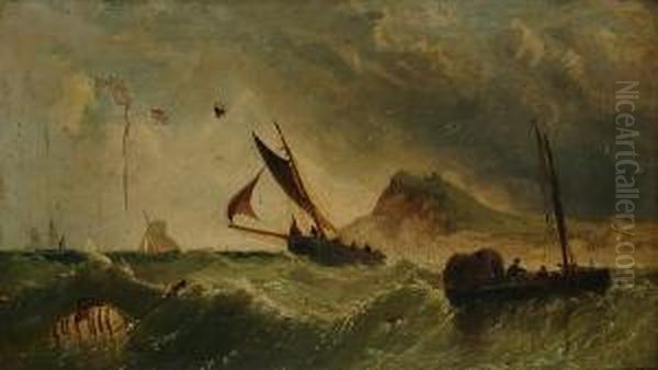 Shipping Off A Coastline Oil Painting by James Edwin Meadows