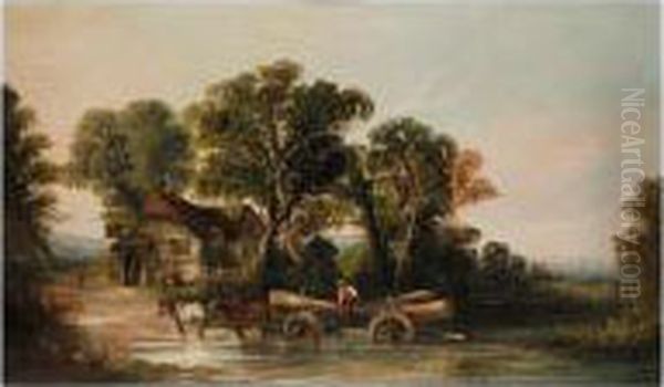 Crossing The Ford Oil Painting by James Edwin Meadows