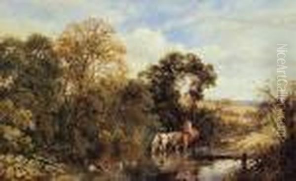 Watering Horses Oil Painting by James Edwin Meadows