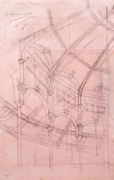 Le Cirque Fernando - architectural study Oil Painting by Edgar Degas