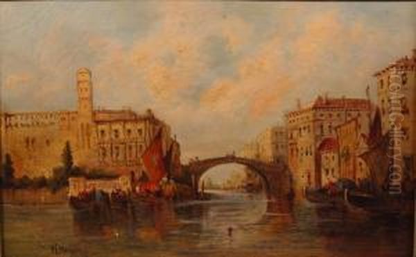 Scorcio Di Venezia Con Ponte E Imbarcazioni Oil Painting by William Meadows