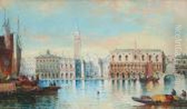 View Of The Doge's Palace And St Marks Square, Venice From The Bacino Oil Painting by William Meadows