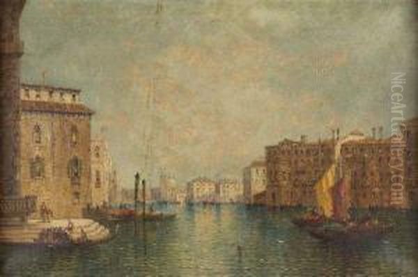 A Busy Venetian Canal Scene Oil Painting by William Meadows