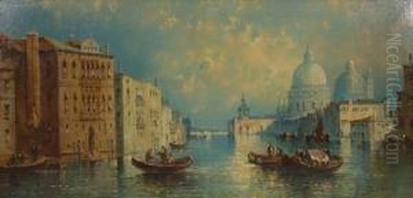 Veduta Di Venezia Sullo Sfondo 
 Di San Maria Della Salute Oil Painting by William Meadows