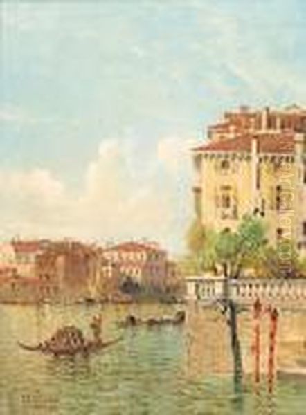 Figures In A Gondola On A Venetian Canal Oil Painting by William Meadows