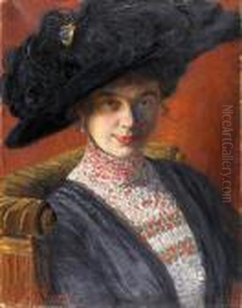 Portret Starosciny Amelii Bienieckiej, 1912 R. Oil Painting by Jozef Mecina-Krzesz