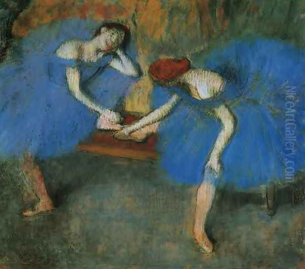 Two Dancers at Rest or, Dancers in Blue, c.1898 Oil Painting by Edgar Degas