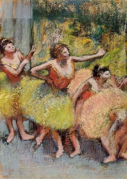 Dancers in Lemon and Pink Oil Painting by Edgar Degas