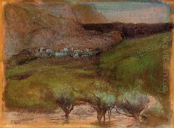 Olive Trees against a Mountainous Background Oil Painting by Edgar Degas