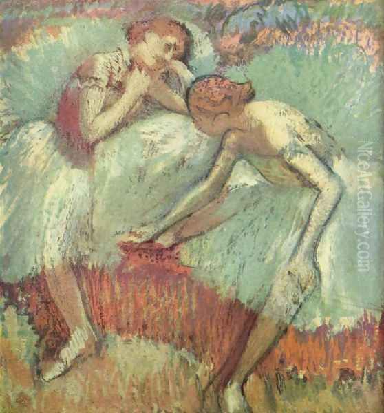 Dancers in green Oil Painting by Edgar Degas