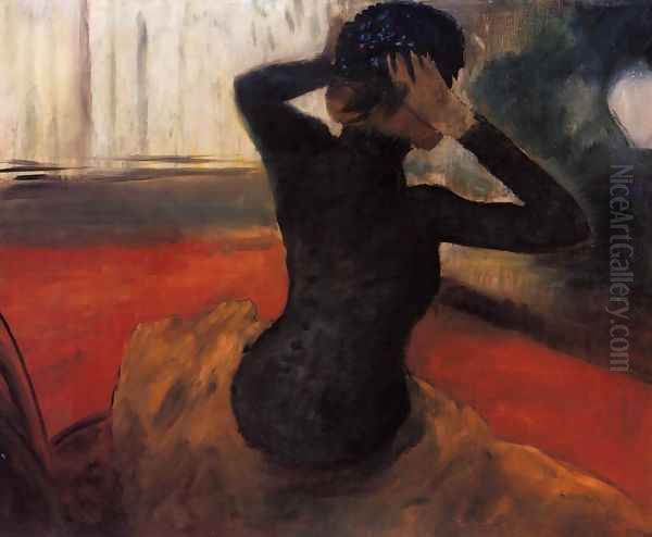 Woman Trying on a Hat Oil Painting by Edgar Degas