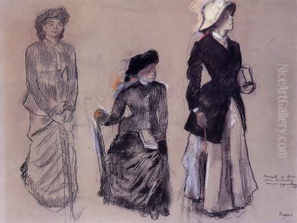 Project for Portraits in a Frieze - Three Women Oil Painting by Edgar Degas