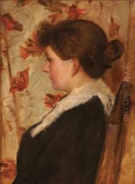 Portrait Of A Seated Young Woman-1909 Oil Painting by Karl Mediz