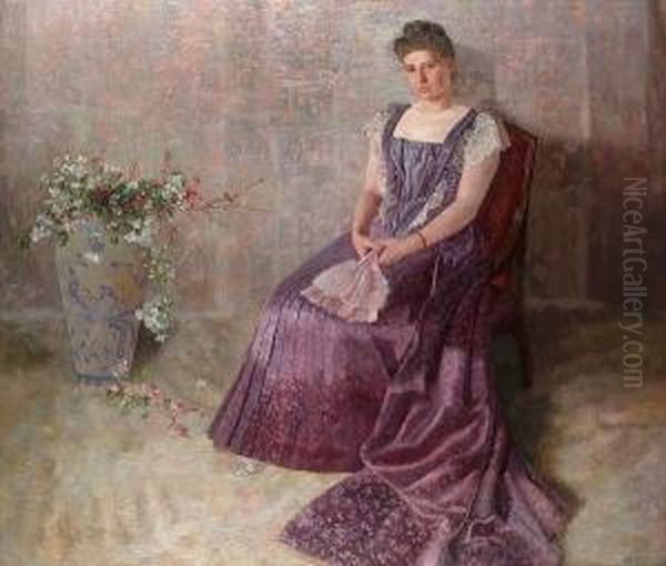 Portrait Of Frau Von Birkenreuth, 'das Lila Staatskleid' Oil Painting by Karl Mediz