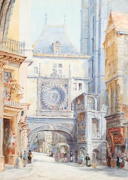 Rouen, The Grosse Horloge, And Companion, St. Oueu And The Rue Dainiette Oil Painting by Hubert James Medlycott