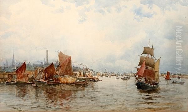 Shipping In The Lower Reaches Of The Thames Oil Painting by Hubert James Medlycott