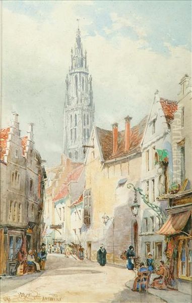 Astreet Scene In Antwerp Belgium Oil Painting by Hubert James Medlycott