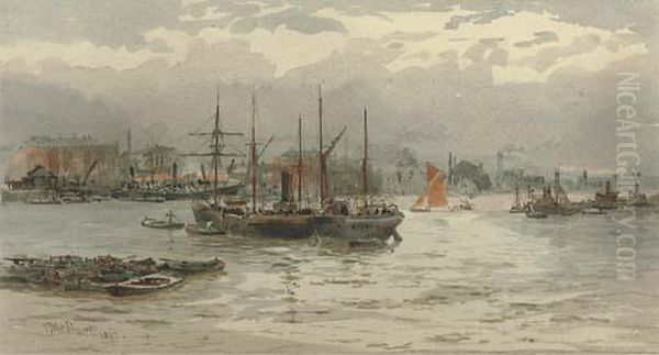 Shipping In The Pool Of London Oil Painting by Hubert James Medlycott