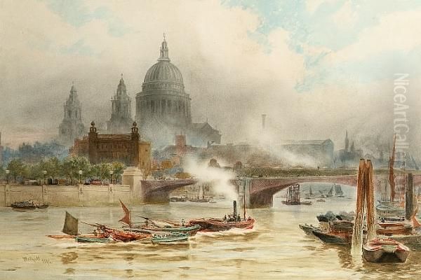 The Thames At Blackfriars Oil Painting by Hubert James Medlycott