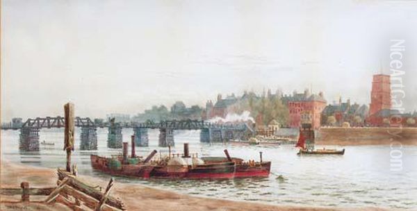 Battersea Bridge And Old Chelsea Church Oil Painting by Hubert James Medlycott