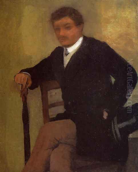 Seated Young Man in a Jacket with an Umbrella Oil Painting by Edgar Degas