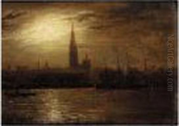 Moonlight On The Thames Oil Painting by Walter Meegan