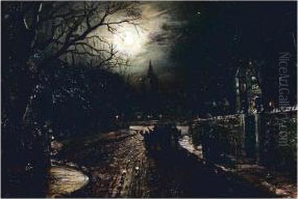 Moonlit Street Oil Painting by Walter Meegan