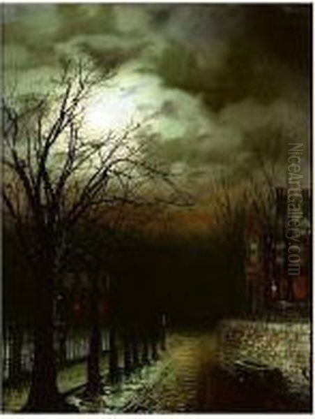 Moonlit Street Oil Painting by Walter Meegan