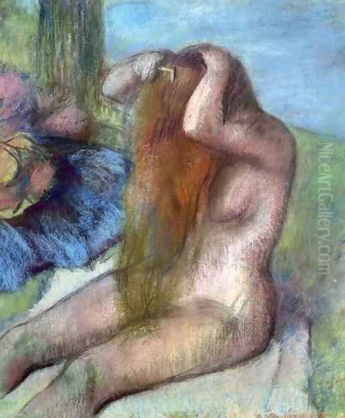 Woman doing her Hair, c.1895 Oil Painting by Edgar Degas