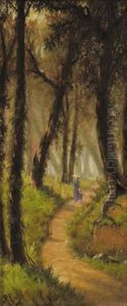 Through The Woods Oil Painting by Joseph Rusling Meeker