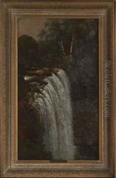 Waterfall Oil Painting by Joseph Rusling Meeker