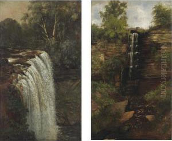 Minnehaha Falls And Woodland Falls: A Pair Of Paintings Oil Painting by Joseph Rusling Meeker