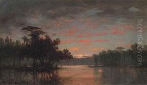 Sunset Oil Painting by Joseph Rusling Meeker