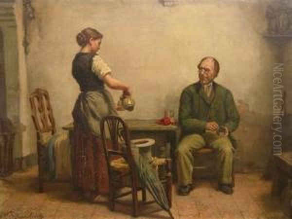 Koppel In Een Interieur - Couple Dans Un Interieur. Oil Painting by Frans Meerts