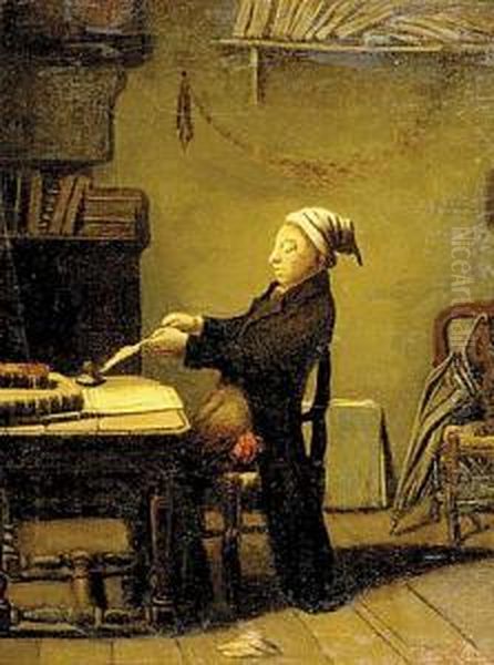 Scholar At Work Oil Painting by Frans Meerts