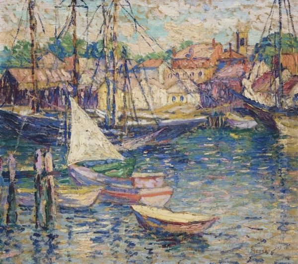 Harbor Oil Painting by Lillian Burk Meeser