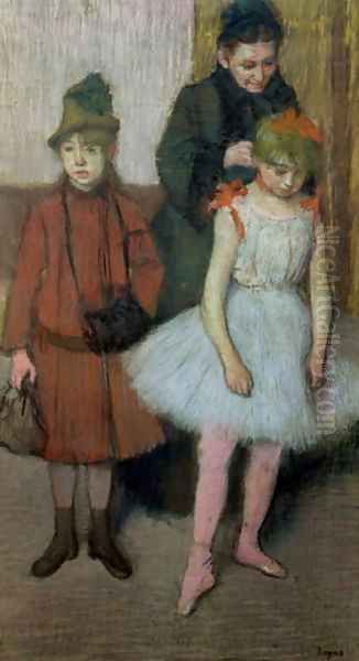 Woman with two little girls Oil Painting by Edgar Degas