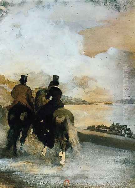 Two Riders by a Lake Oil Painting by Edgar Degas