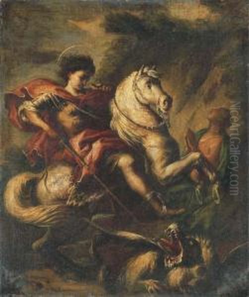 Saint George And The Dragon Oil Painting by Lieven Mehus