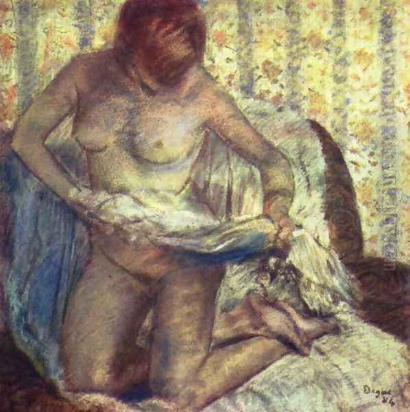 Kneeling woman Oil Painting by Edgar Degas