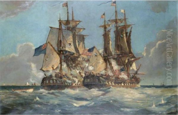 The Action Between H.m.s. Shannon And The U.s.s. Chesapeake, 1st June 1813 Oil Painting by Louise Meyer