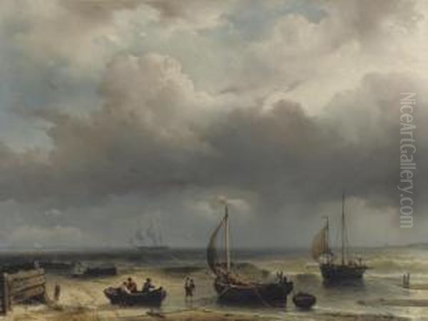 Fisherfolk Along The Dutch Coast Oil Painting by Louise Meyer