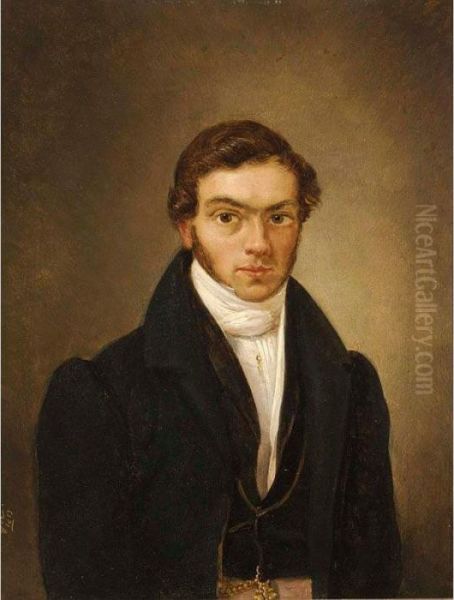 A Portrait Of A Young Man, Wearing A Black Costume With White Collar Oil Painting by Louise Meyer