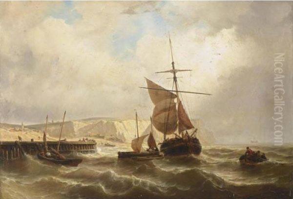 Sailing Vessels Of The Coast In Choppy Seas Oil Painting by Louise Meyer