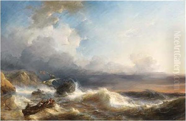 A Shipwreck In Rough Seas Oil Painting by Louise Meyer