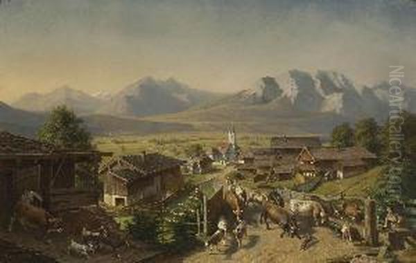 Almauftrieb. Oil Painting by Ernst Adolf Meissner