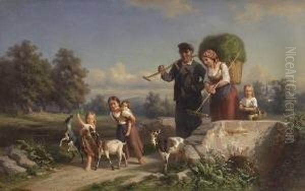 Heimkehr Einer Bauernfamilie Von
 Der Heuernte. Oil Painting by Ernst Adolf Meissner