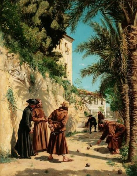 A Holy Game Of Boules Oil Painting by Jean-Charles Meissonier