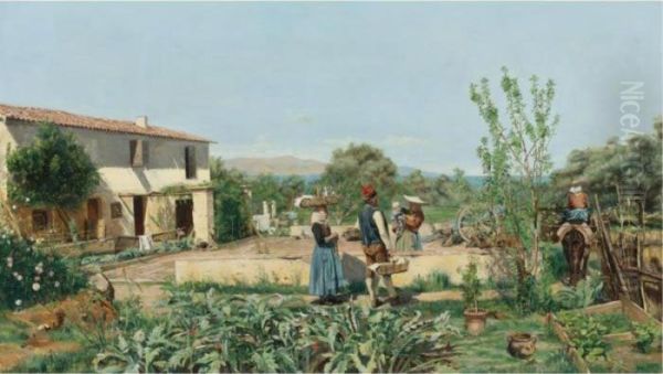 A Vegetable Garden In Provence Oil Painting by Jean-Charles Meissonier